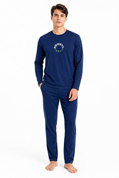 Pierre Cardin Men's Pajama Set, Crew Neck, Cotton, Ring Logo Patterned