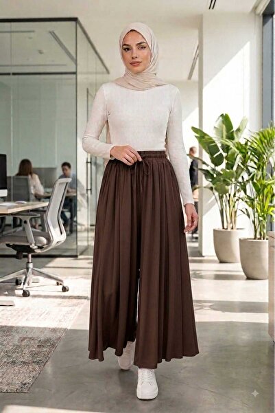 Loreen Women's Wide Leg Pleated Elastic Waist Skirt Trousers Byfu206640