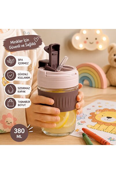 Çocuklar İçin 380 ML Pipetli Matara Bardak Sızdırmaz Kapaklı Taşınabilir İçecek Bardağı