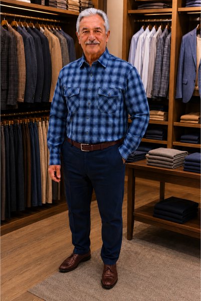 Qett Long Sleeve Double Pocket Flap 100% Cotton Plaid Patterned Shirt