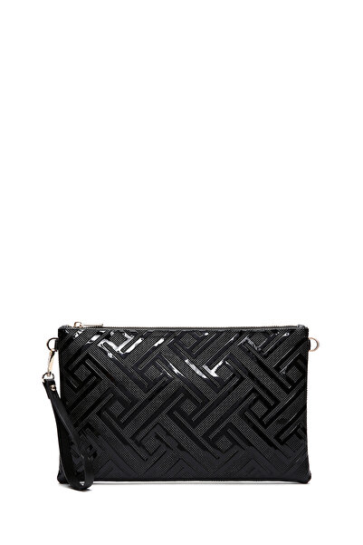 Derimod Women's Black Chain Strap Patterned Patent Leather Portfolio Bag Wb57...