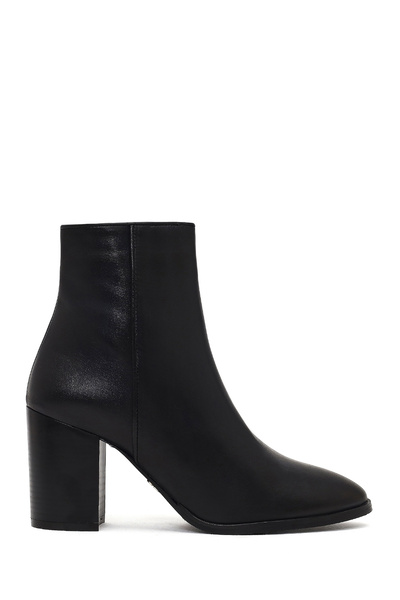 Derimod Women's Black Zippered Thick Heeled Leather Boots Wf210010Dv