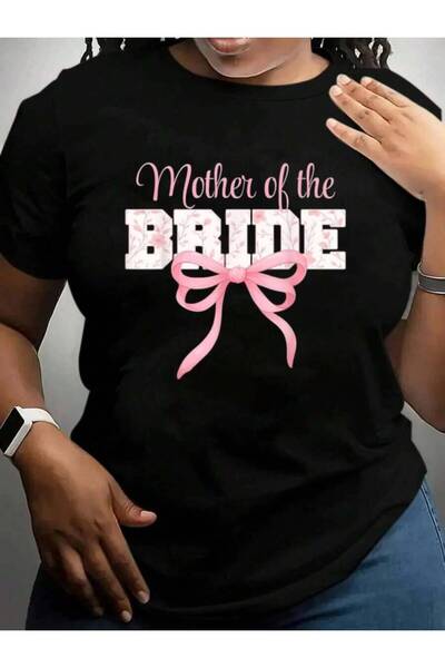 21JNRY تي شيرت أسود مطبوع عليه عبارة "Mother Of The Bride Cute Coquette Bow F...