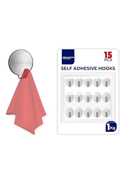 Generic PESCADOR 15 Pack Adhesive Hooks Heavy Duty Wall Hooks 1Kg Max, Self A...
