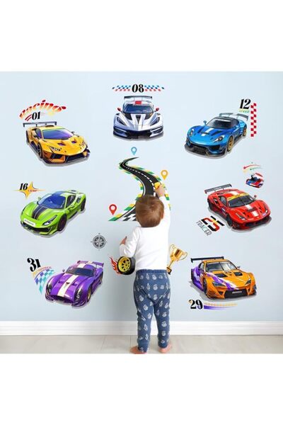 Generic Brand Racing Car Wall Decals, 9 Sheets Vinyl Removable Waterproof Roa...