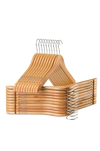 Generic ZOBER Wooden Clothes Hangers 10 Pack, Non-Slip Rubber Grooved Dress H...