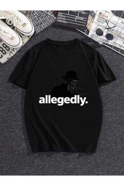 9JY Plus Size Unisex "Allegedly" Minimalist Humor Text Print Crewneck T-Shirt...