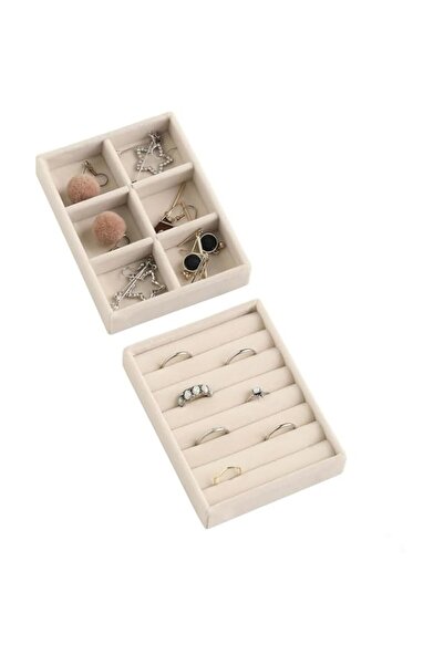 Generic Brand Tazweeq 2 Pcs Stackable Velvet Jewelry Organizer Box, Jewelry D...