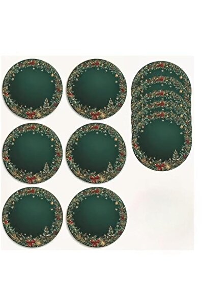 Generic Brand Pack of 8 Holiday Green Wooden Coasters - Round, Festive Theme ...
