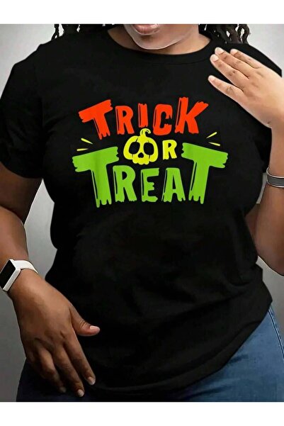 25W تي شيرت Trick Or Treat Lazy Costume Halloween باللون الأسود مع رسومات جرا...