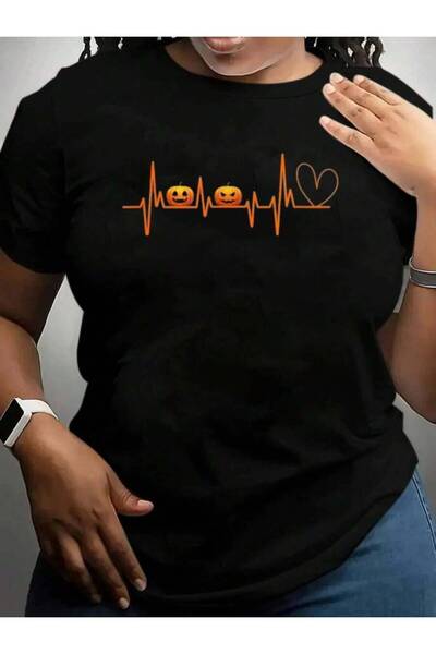 9JY Pumpkin Heartbeat Halloween Black Graphic T Shirts Tee