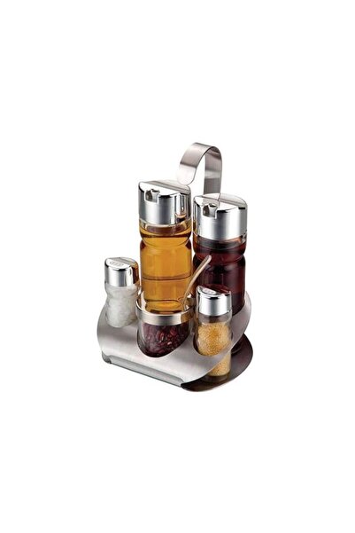 Generic Glass Cruet Set With Stand Oil Vinegar Dispenser Salt And Pepper Shak...