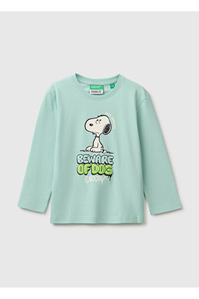 United Colors of Benetton Boy's Light Green Long Sleeve T-Shirt with Snoopy P...