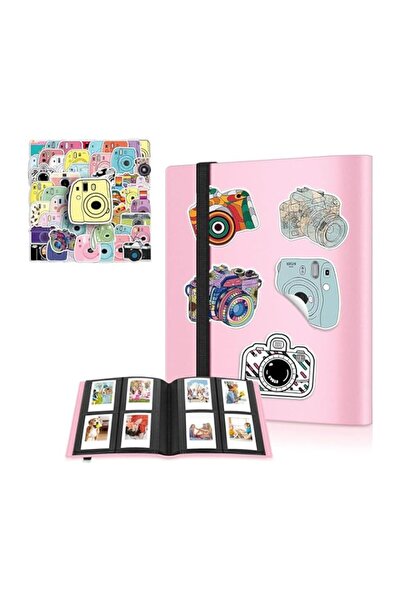Generic Brand Pastel Pink 160-Pocket Photo Album with Stickers, PU Leather In...