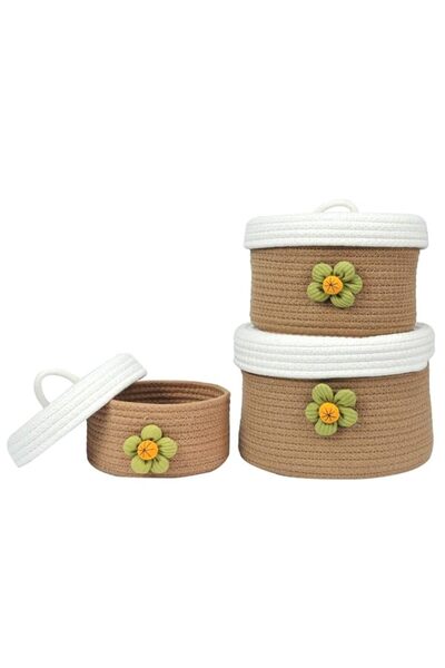 Generic Woven Storage Baskets Set of 3 with Lids, Natural Cotton Rope Organiz...