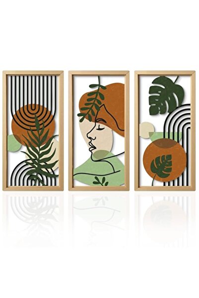 Generic 3 Pcs Bohemian Leaf & Portrait Wooden Wall Art Set with Black Hooks, ...