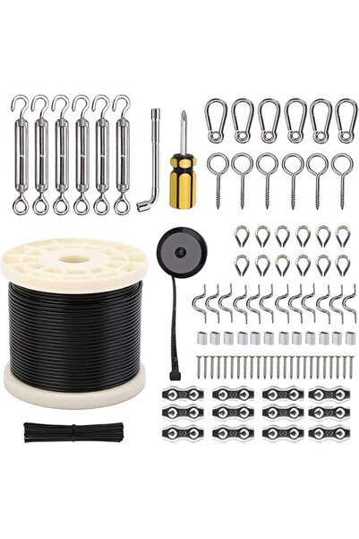 Generic Brand String Light Hanging Kit with 250 Ft Nylon Coated Stainless Ste...