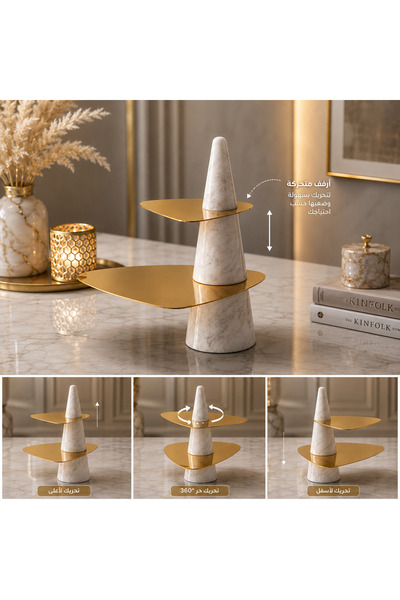 Dania Luxury Natural Marble Serving Stand with Movable Gold Metal Shelves - V...