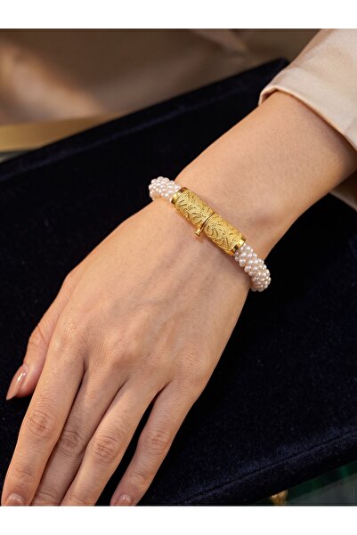 Moda Gümüş 925 Ayar Gümüş Antik Kilitli Sarmaşık İnci Bileklik