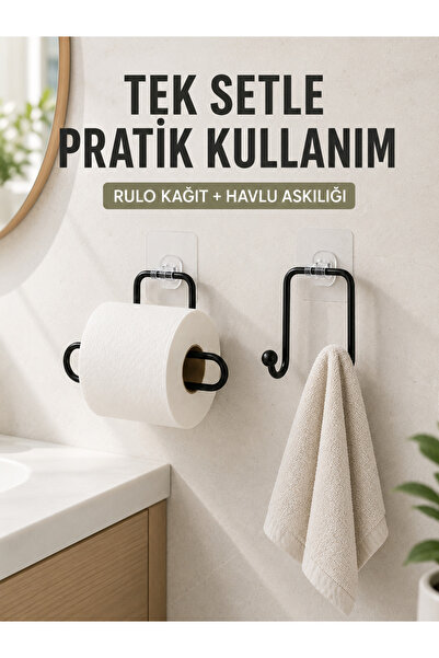 TİMİON Adhesive Hlu Hanger and Roll Paper Holder Set for Bathroom and Kitchen