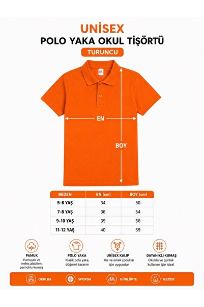 QULAT Unisex Çocuk Polo Yaka Okul Tişörtü – Pamuklu Kısa Kollu