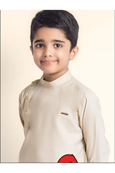Devoiler Boys Beige Cotton Kurta with Printed Design