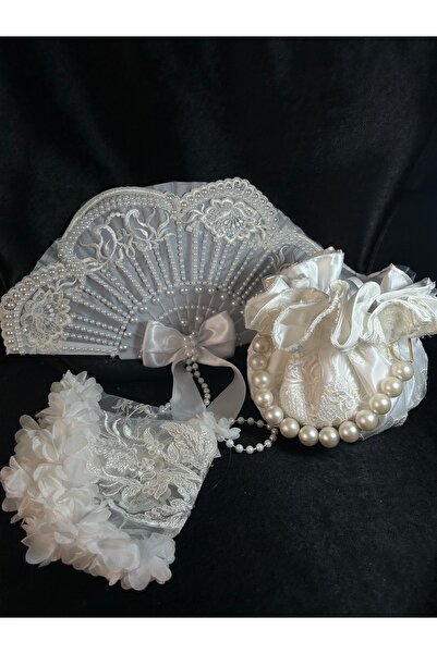 Bridal Luxe Geantă de mireasă vintage din dantelă, evantai pentru mireasă și ...