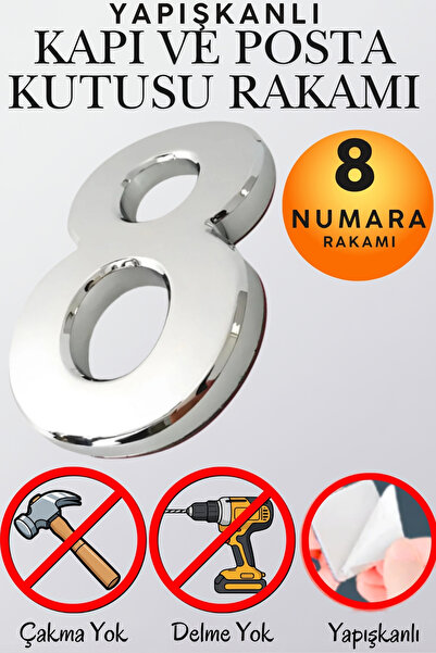 KAYRA LEATHER CRAFT Krom Yapışkanlı Kapı Numarası 8 (5 cm / 50 mm) Küçük Boy ...