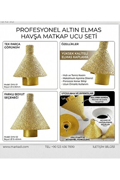 lstri 2 adet Elmas Pah Matkap Ucu, Yüksek Hassasiyet, 38 mm ve 50 mm Çap, M10 Dişli, Elmas Havşa Matkap Ucu, default
