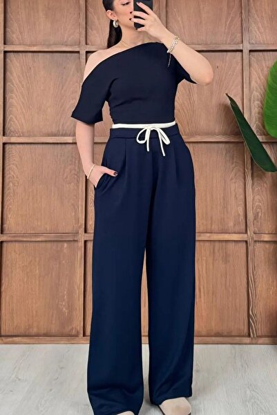 aura7 collection Kg Double Belt Look Navy Blue Bottom Track Suit