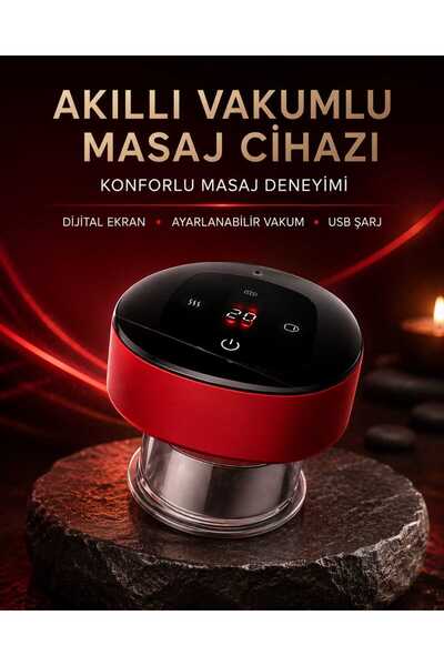 Hacamat Vakumlu Kupa Masaj Cihazı Isıtmalı Dijital Ekranlı USB Şarjlı