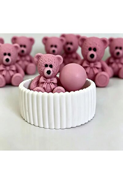 MER Dekor 6 adet Ayıcıklı mum hediyelik,baby shower,doğum günü,özel gün hediy...