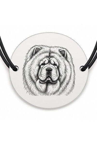 Simoshop Brățară argint 925 cu bănuț gravat portret de Chow Chow, șnur negru ...