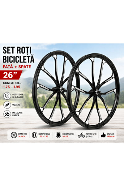Kadisport Set 26″ față + spate, jante din aliaj, compatibile cu anvelope de 1.75–1.95, iar spatele cu butuc filetat