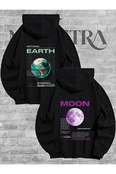 Modetra Women Men Unisex World Moon Back Printed Lover Couple Combination Hoo...