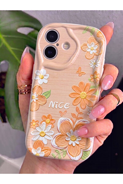 Rivor Apple iPhone 16 Plus Uyumlu Kılıf Kamera Korumalı 3D Kabartma Papatya v...