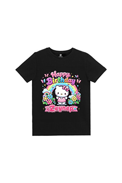 EZ Design Hello Kitty Baskılı Kişiye Özel İsimli Kız Çocuk Doğum Günü Tshirt