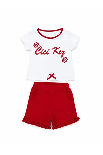 Oz Baby Girl Child 2-5 Years Old Floral Detailed White T-Shirt Red Shorts 2-P...