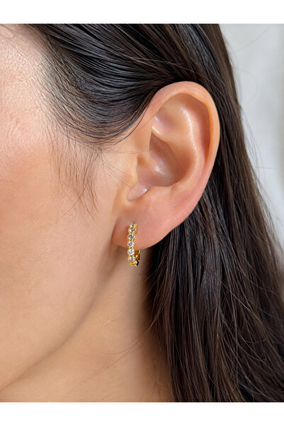 XUPİNGS JEWELRY Xuping Gold Taşlı Halka Küpe – Zirkon Taşlı Şık Minimal Tasarım