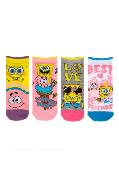 OEM 4 perechi de șosete scurte colorate cu tematică SpongeBob - Amestec de bu...