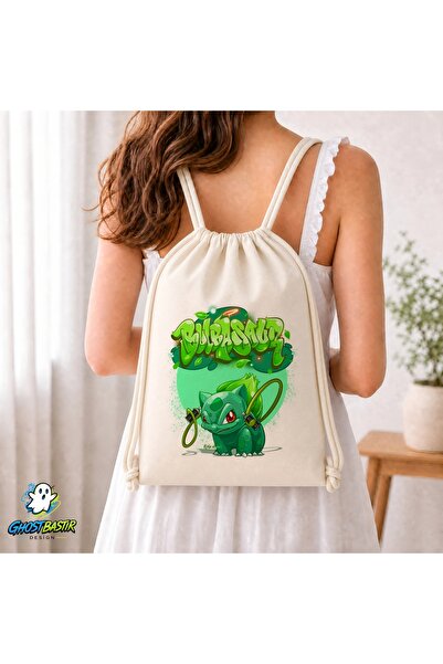 Ghostbastır Design Λινή τσάντα με κορδόνι Balbasaur C023