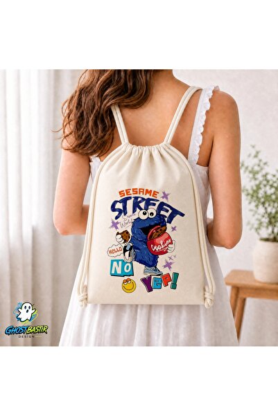 Ghostbastır Design Sesame Street Drawstring Linen Bag C294