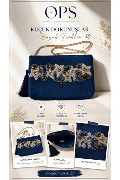 OPS Fashion Store NOA Beaded Clutch(Boncuk İşlemeli clutch çanta / gece çanta...