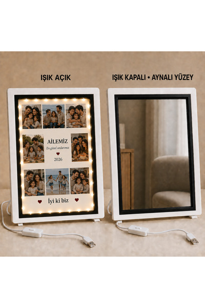 Sultan magnet hediyelik Kişiye Özel LED Işıklı Sihirli Ayna Fotoğraflı USB’li...