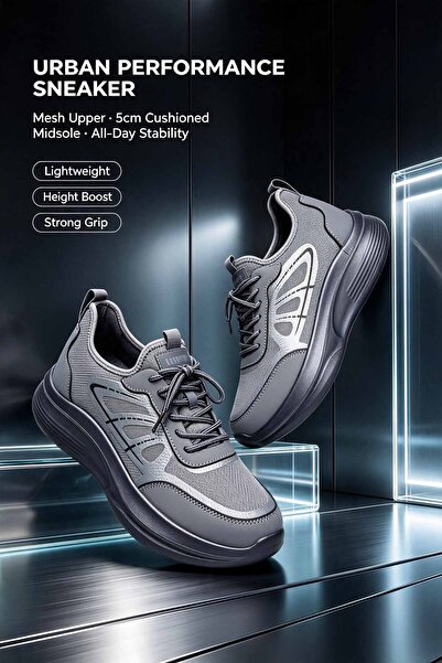 NajdEva Shop أحذية رياضية رجالية سوداء بالكامل لزيادة الطول 5 سم، مع نعل شبكي...