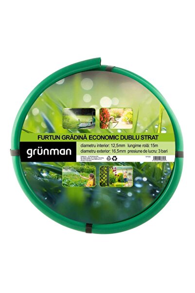 OEM Градински маркуч, за вода, Грунман, Двуслойна, 12.5 мм, ролка 15 м