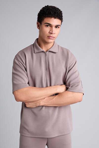 DeFacto Ultra Soft Boxy Fit Half Zip Short Sleeve Polo T-Shirt H6164Ax26Au