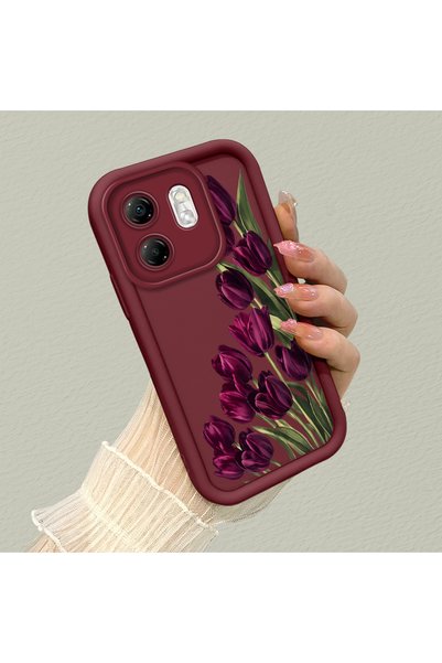 SLIMFELT Infinix Smart 9 Uyumlu Retro Lale Desenli Silikon Telefon Kılıfı, Şı...