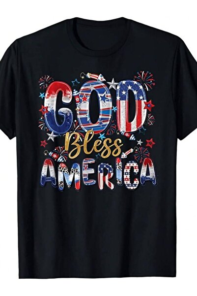 9JY Independence Day Round Neck Tee, Vintage Fireworks & Letter Print, 220GSM...
