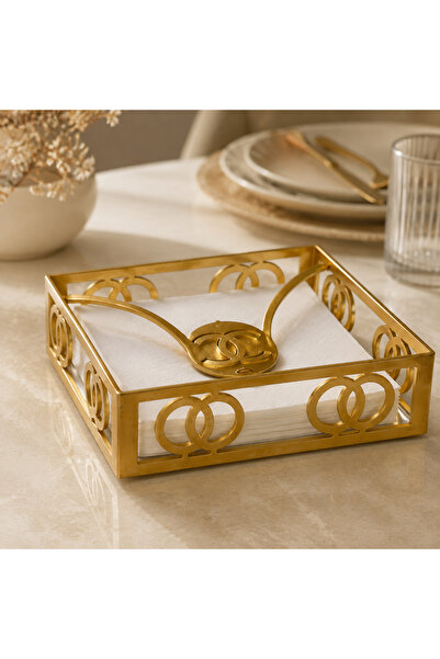 kitchen soft Gold Aynalı Masaüstü Peçetelik 19 × 17 × 6 cm Sert Plastik Gövde...